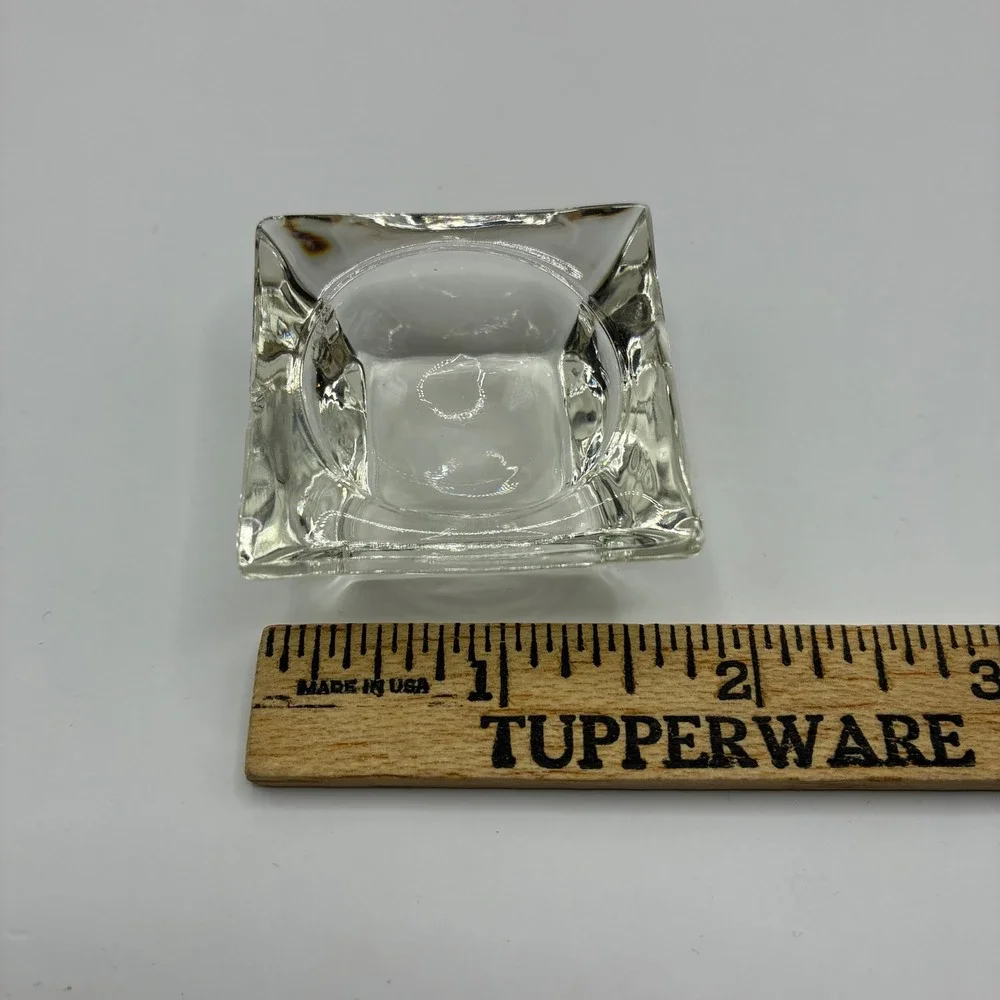 Vintage Clear Pressed Glass Salt Cellars Trinket Dishes Set 3 Starburst Square